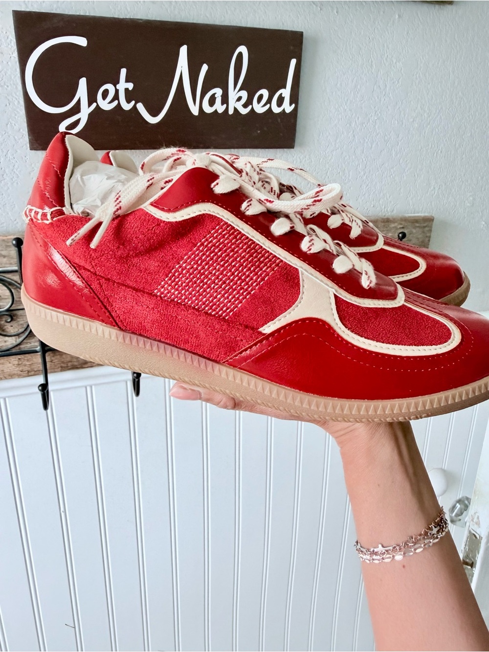 Dalia Red and Cream Lace-Up Women’s Sneakers